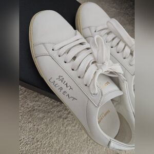Saint Laurent Woman's Court Classic Embroidered Leather Sneakers 37.5